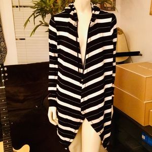 Michael Kors Black & White Striped Cardigan Hoodie